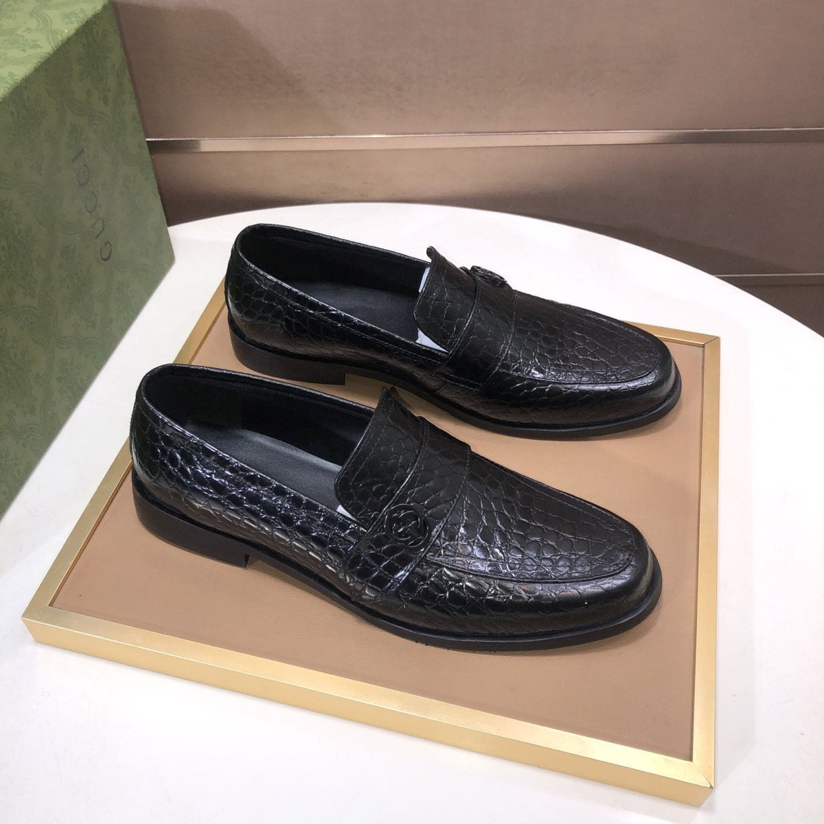 Gucci Black Textured Loafers