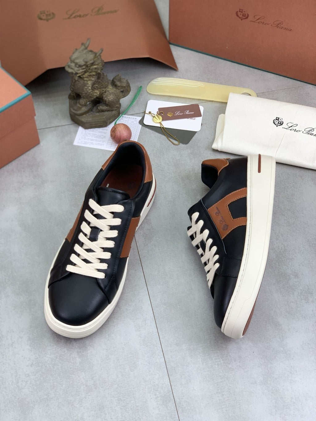 Loro Piana Black and Brown Low-Top Sneakers