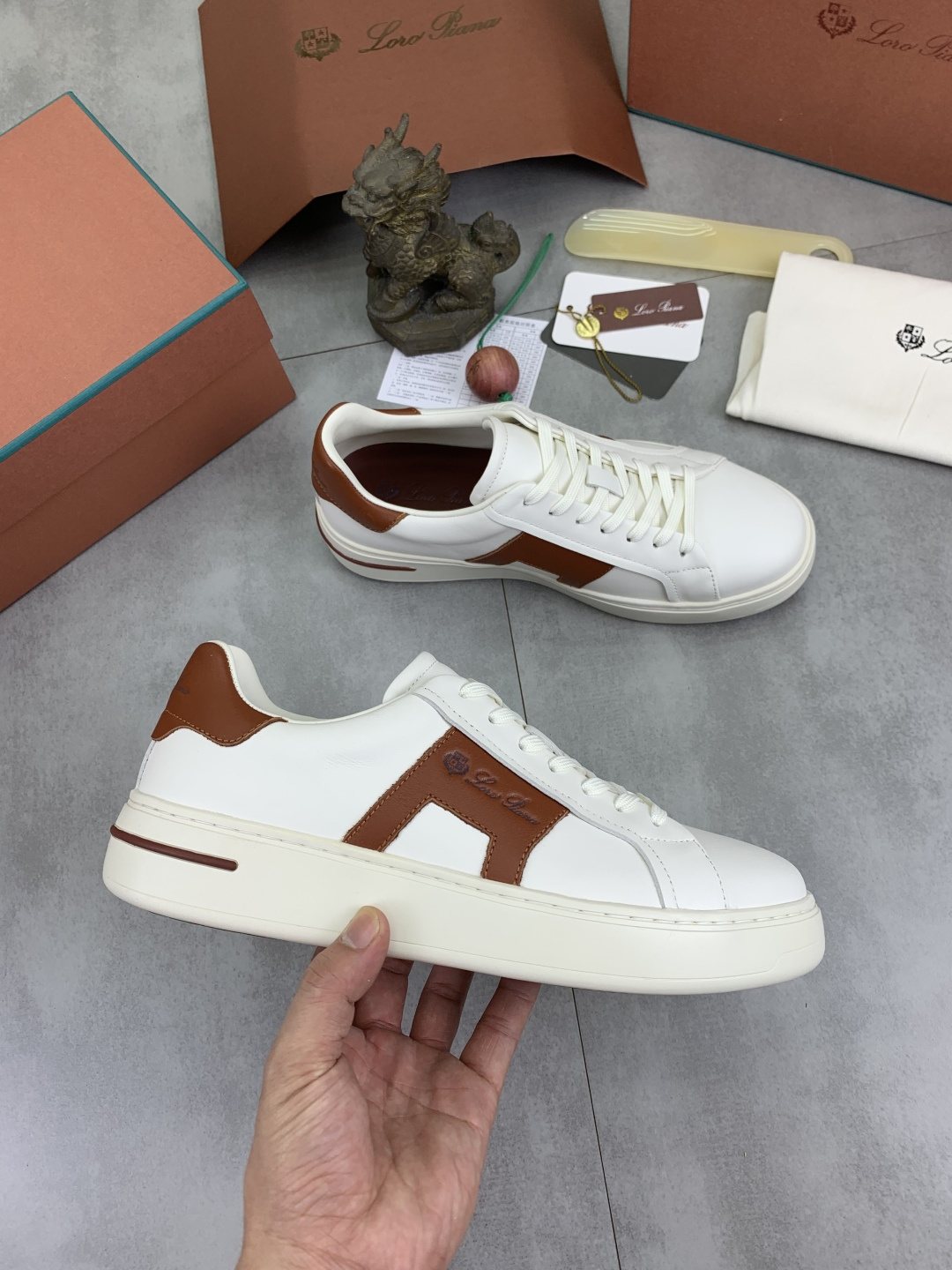 Loro Piana Black and Brown Low-Top Sneakers