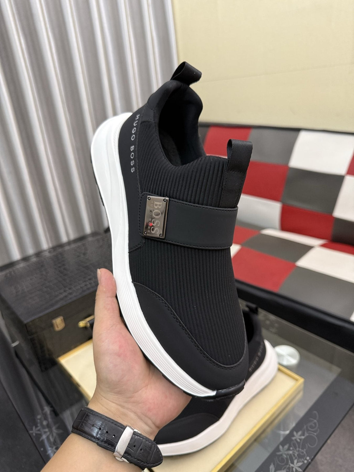 Hugo Boss Men's Textured Strap Slip-On Sneakers
