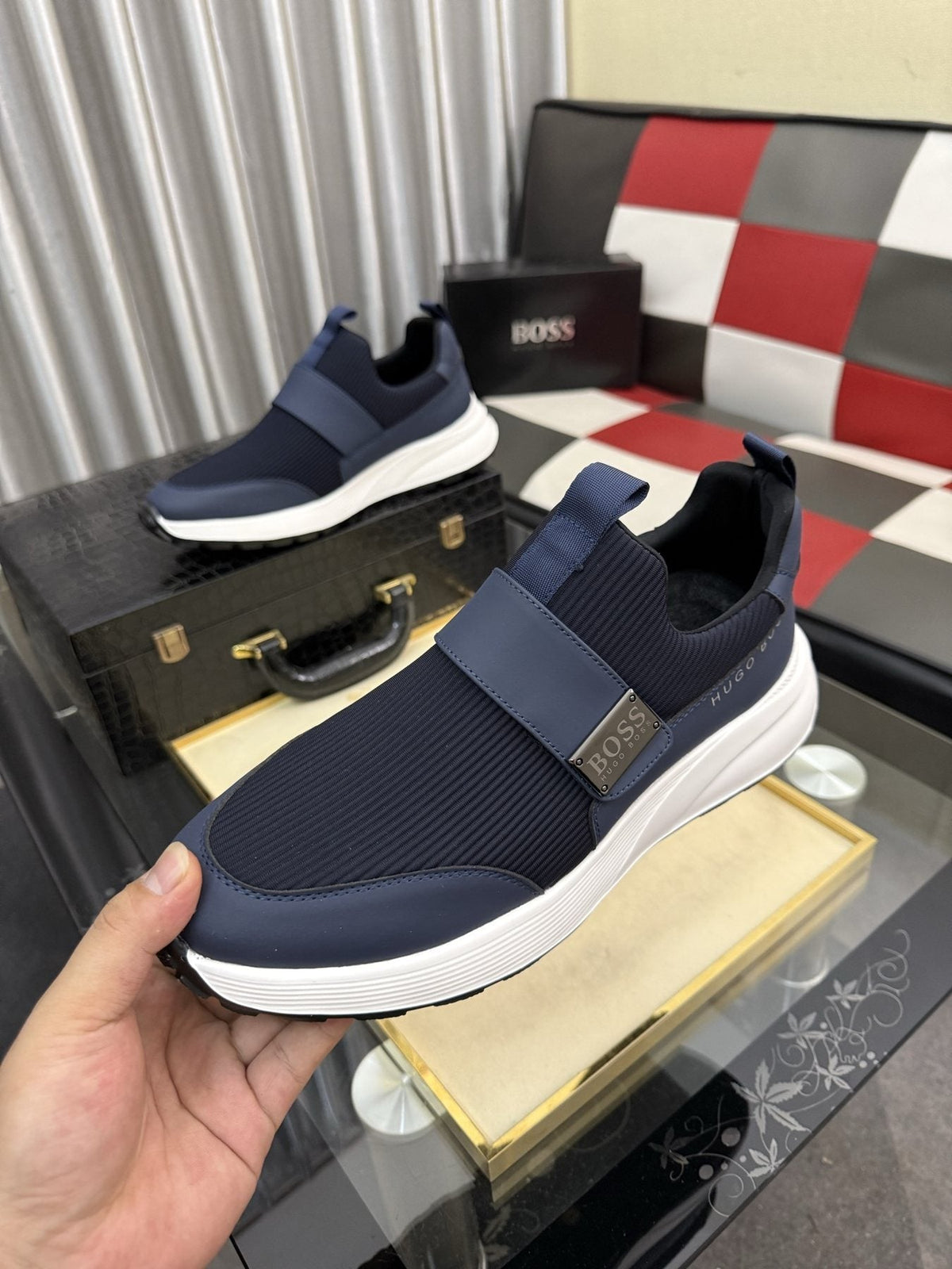 Hugo Boss Men's Textured Strap Slip-On Sneakers