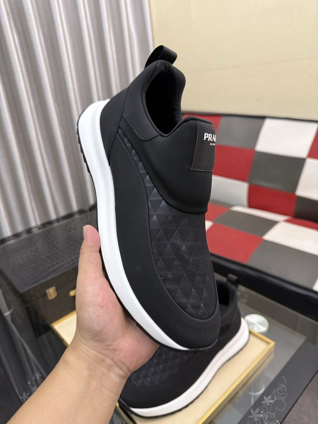 Prada Textured Slip-On Sneakers