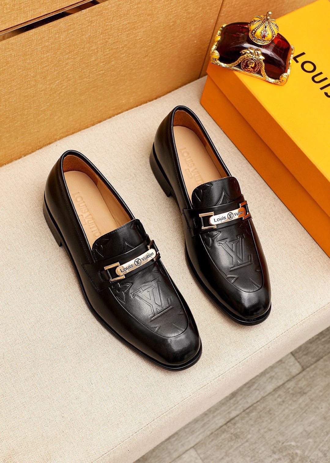 Louis Vuitton Embossed Metal-Bar Loafers