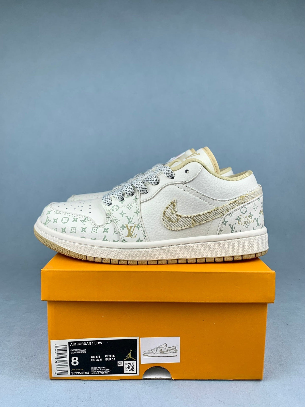 Air Jordan 1 Low LV Collaboration Printed Khaki Unisex Sneakers SJ9950-004