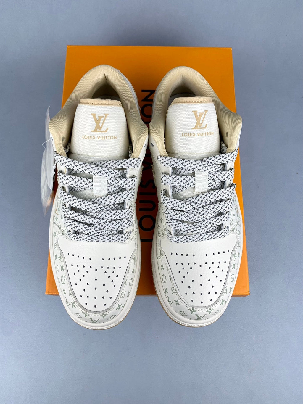 Air Jordan 1 Low LV Collaboration Printed Khaki Unisex Sneakers SJ9950-004