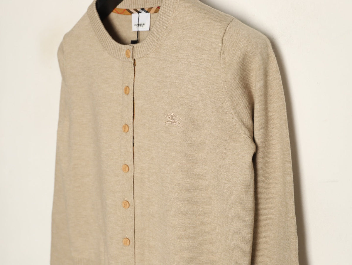 Burberry Check-Cuff Button-Front Cardigan - Beige